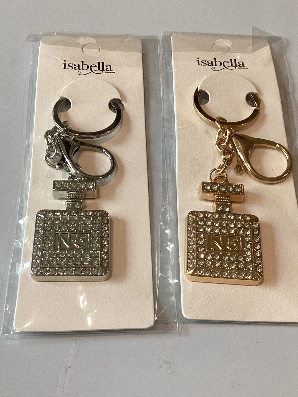 Abella Rhinestone Perfume Bottle Keychains - Gold & Silver